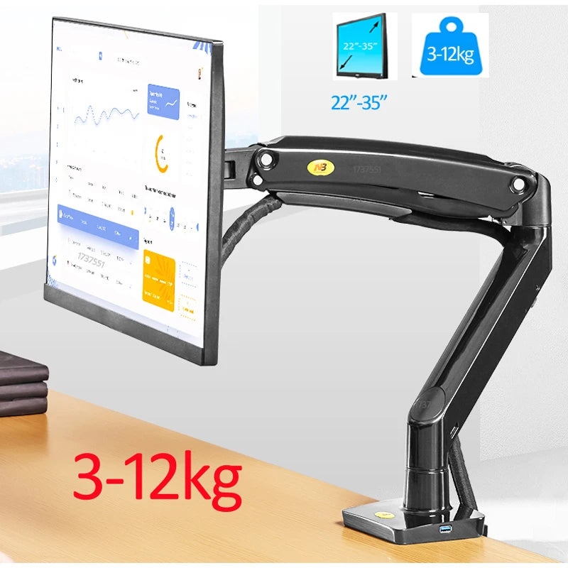 NEW F100A Gas Spring Arm 22-35 Inch Screen Monitor Holder 360 Rotate Tilt Swivel Desktop Monitor Mount Arm 2-13Kg USB3.0 Ports