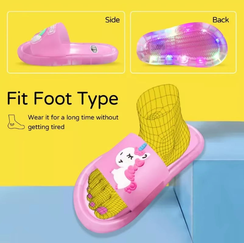 Children‘S Boys Girls Slippers Cartoon Unicorn Animals Prints Shoes Lighted Fashion Cute Shoes Bathroom Kids Toddler Slippers