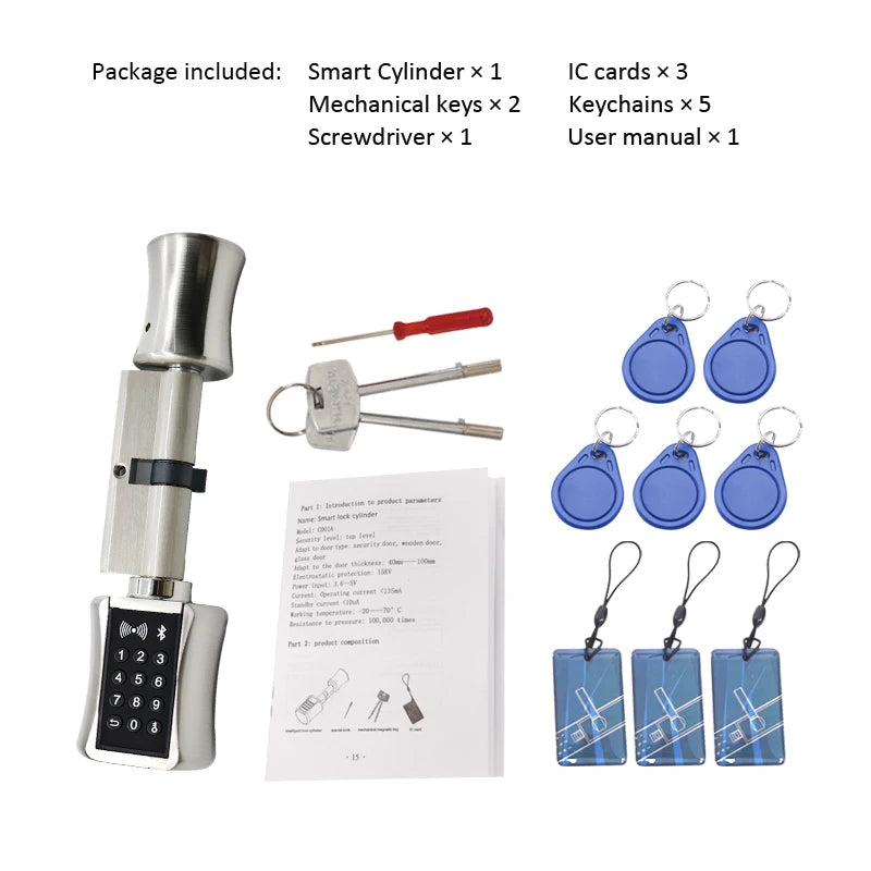 Ttlock Bluetooth Smart Cylinder Lock WIFI Security Wireless Electronic Digital APP Keypad Code RFID Card Keyless Lock